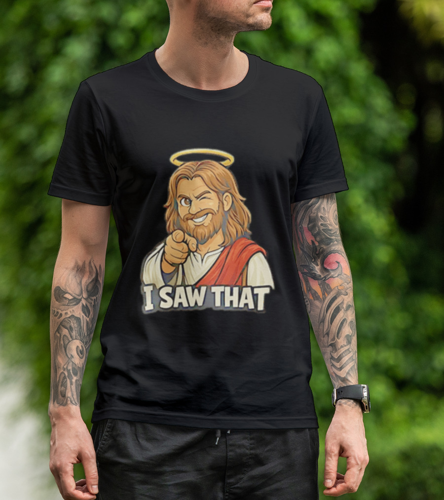Jesus Winking Pointing I Saw That Halo Robe T-Shirt