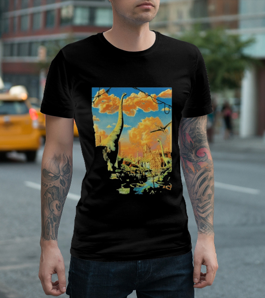 Phish Syracuse NY July 21 2026 St Joseph Health Amphitheatre Dinosaur Cityscape T-Shirt