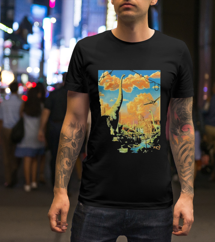 Phish Syracuse NY July 21 2026 St Joseph Health Amphitheatre Dinosaur Cityscape T-Shirt