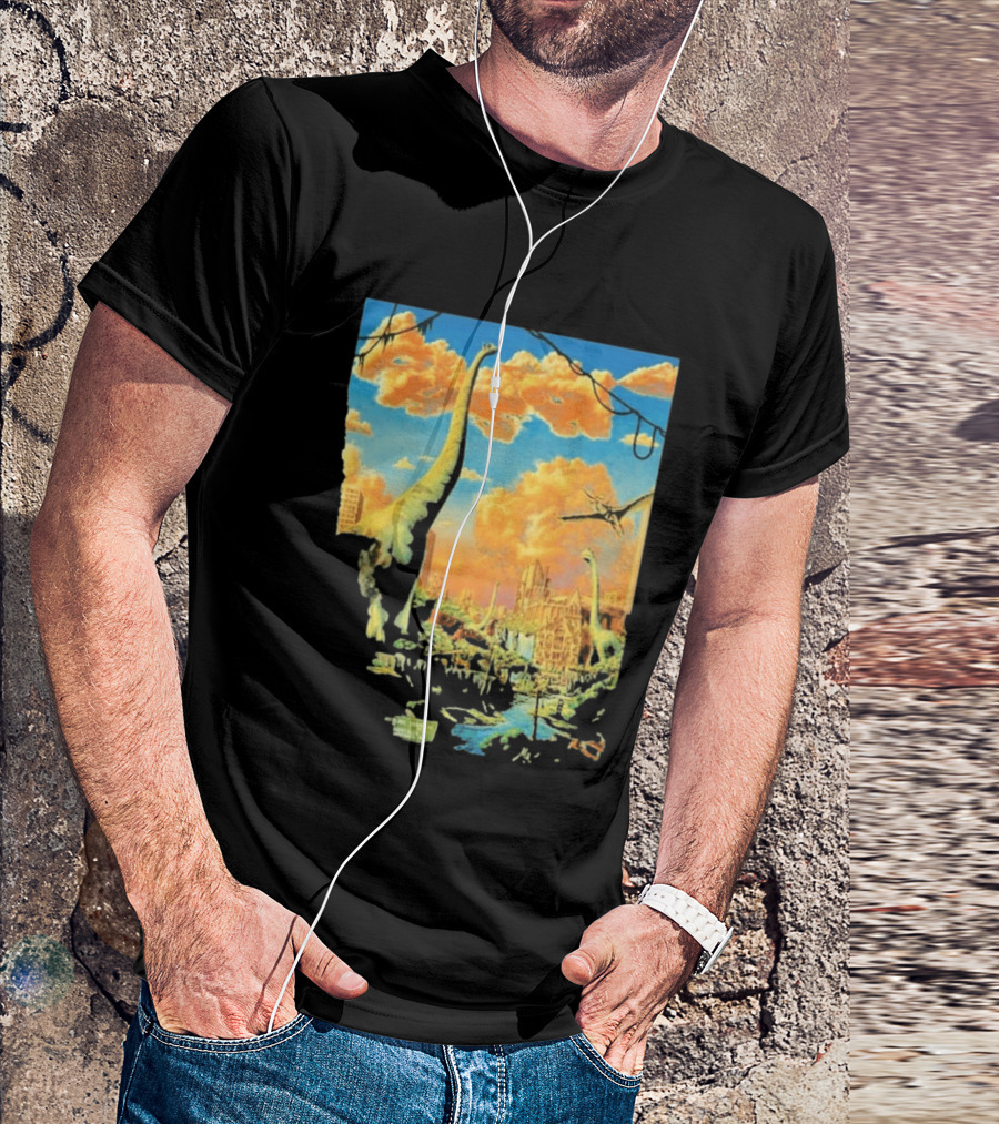 Phish Syracuse NY July 21 2026 St Joseph Health Amphitheatre Dinosaur Cityscape T-Shirt