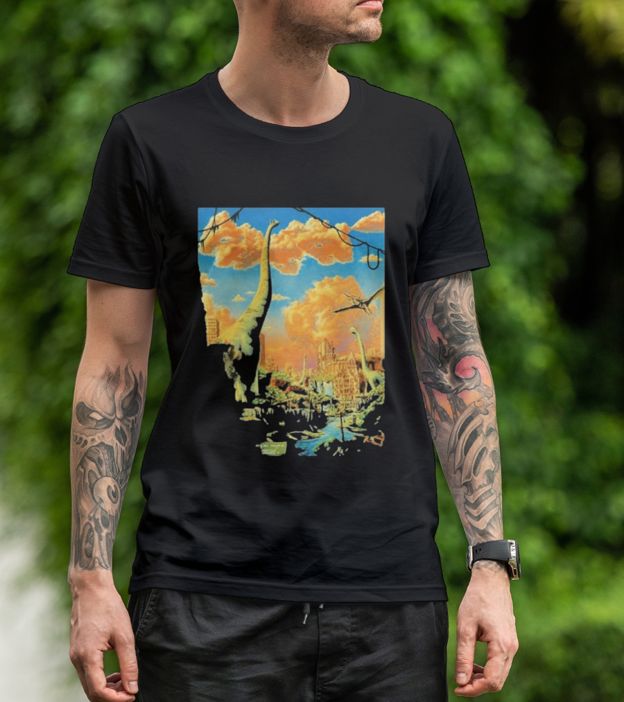 Phish Syracuse NY July 21 2026 St Joseph Health Amphitheatre Dinosaur Cityscape T-Shirt