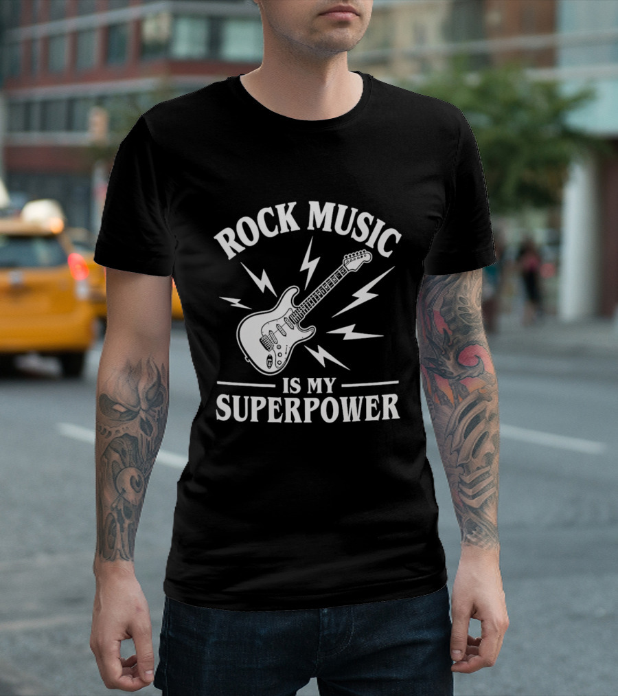 Rock Music Is My Superpower Guitar Electric Lightning T-Shirt