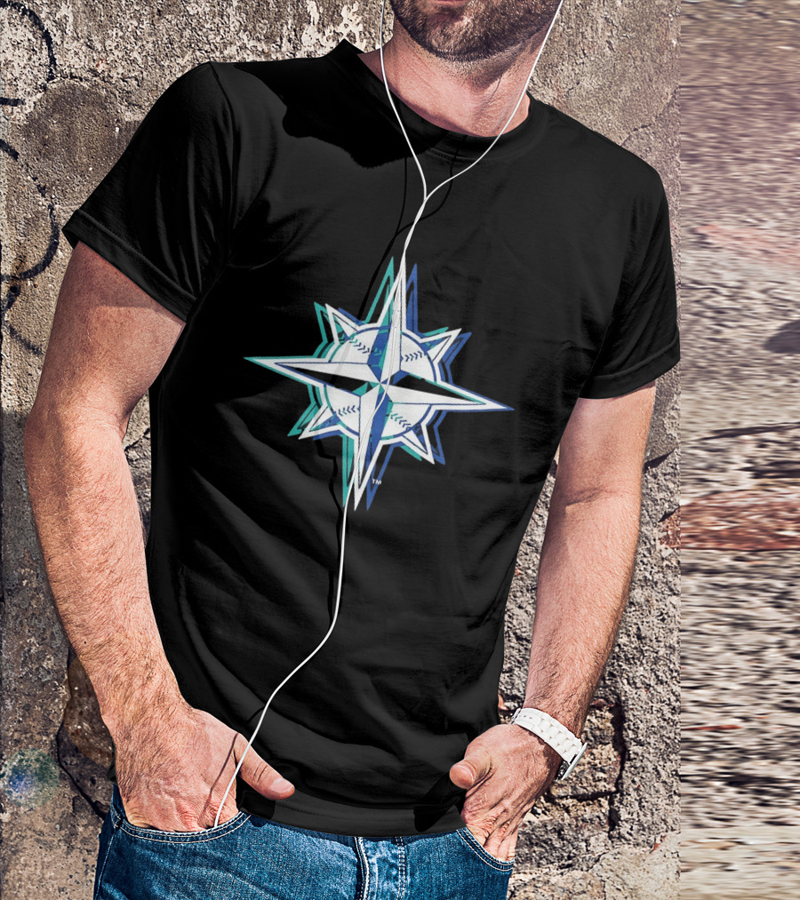 Seattle Mariners MLB 2026 Glitch Star With Baseball Seam Compass T-Shirt