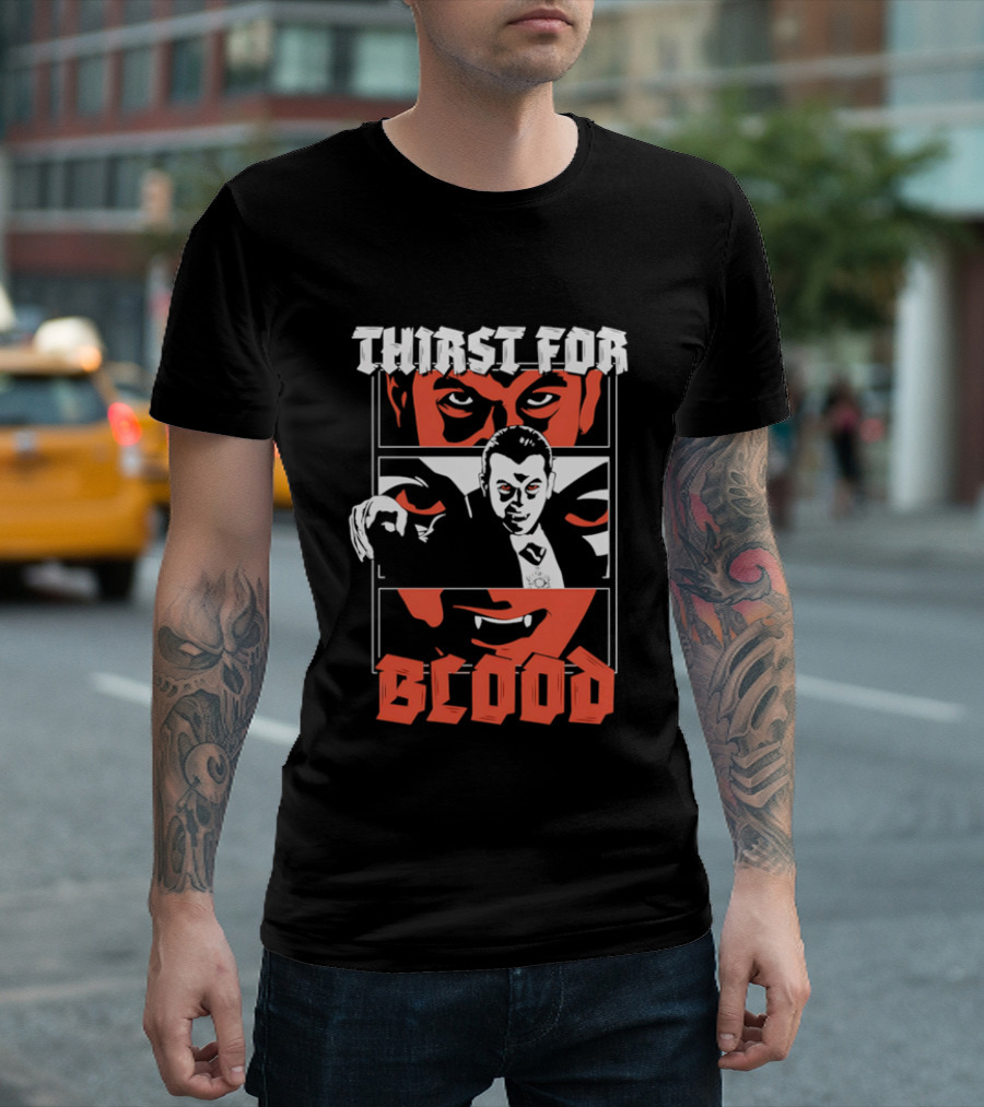 Thirst For Blood Vampire Horror Iconic Red Face T-Shirt