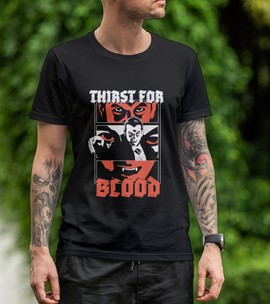 Thirst For Blood Vampire Horror Iconic Red Face T-Shirt