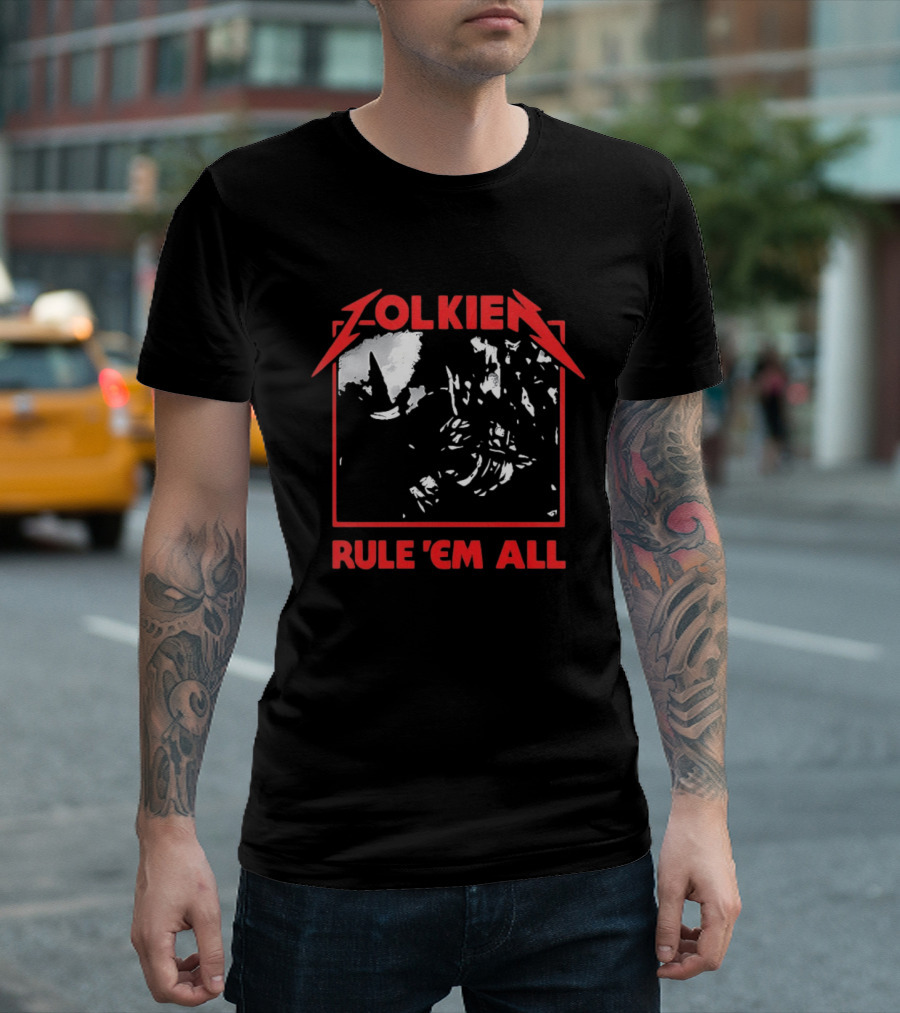 Tolkien Rule 'Em All Lord Of The Rings Metallica Mashup T-Shirt