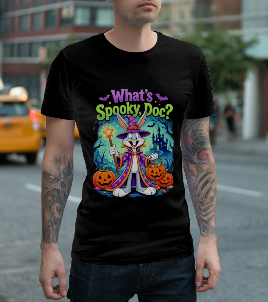 What's Spooky Doc Bugs Bunny Halloween Wizard Costume With Pumpkins T-Shirt
