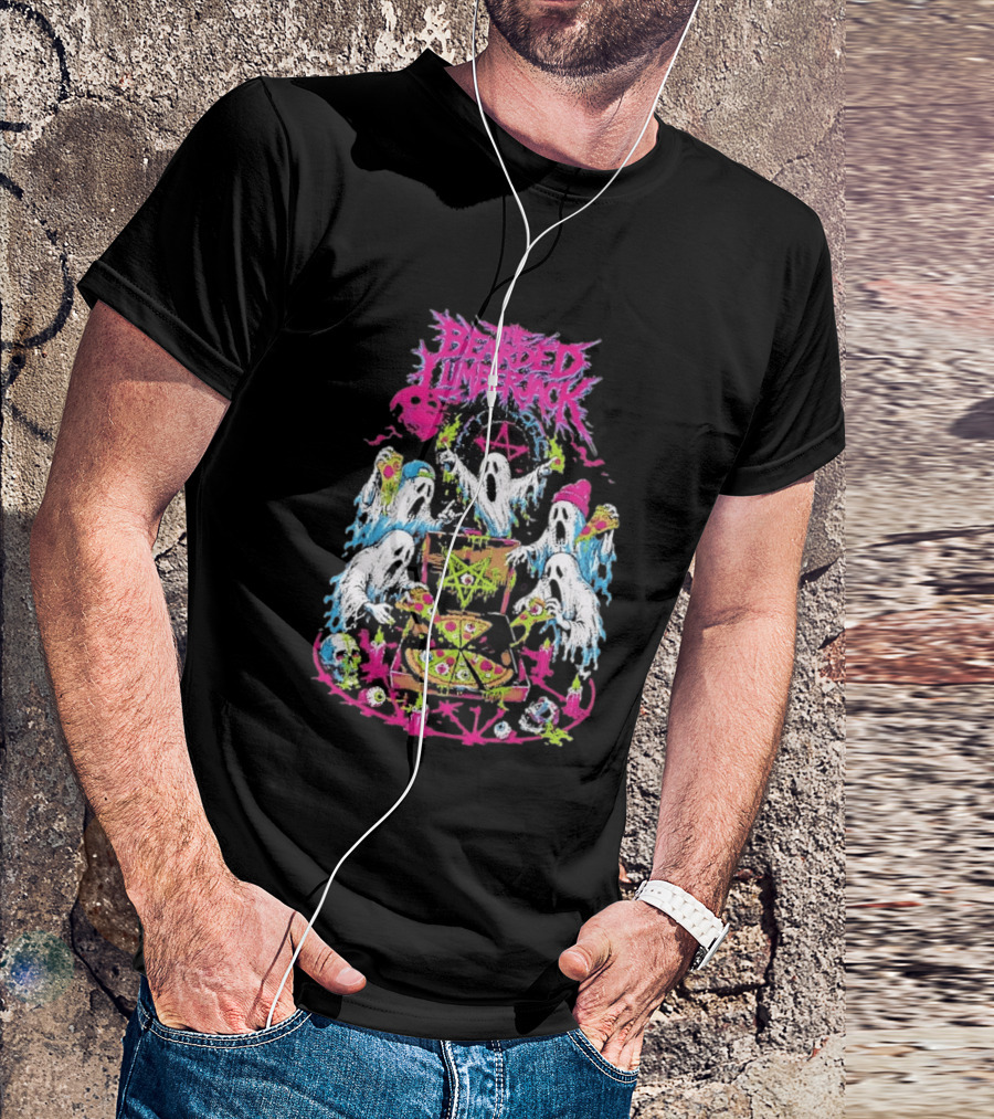 The Bearded Lumberjack Ghosts Enjoying Pizza With Pentagram T-Shirt