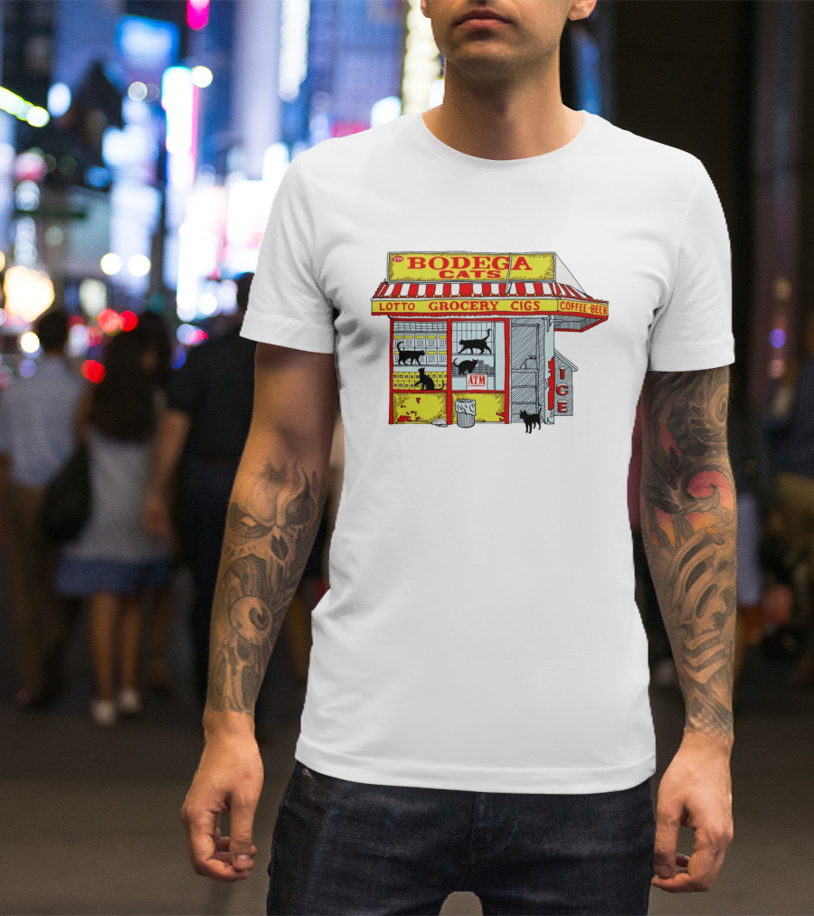 Bodega Cats Grocery Cigs Lotto Coffee Beer Ice ATM T-Shirt
