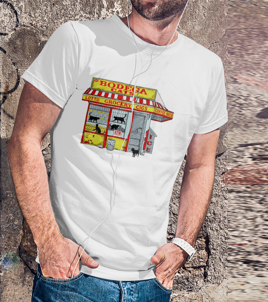 Bodega Cats Grocery Cigs Lotto Coffee Beer Ice ATM T-Shirt