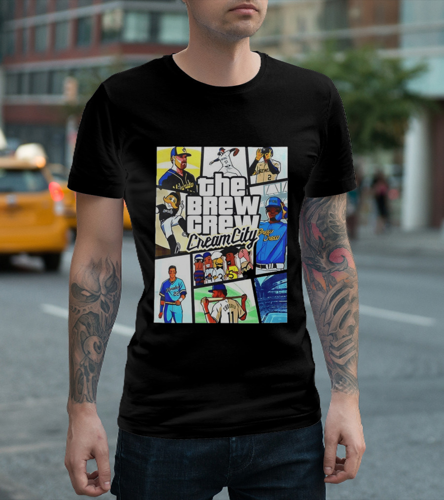 The Brew Crew Cream City Milwaukee Brewers Baseball Players Montage T-Shirt