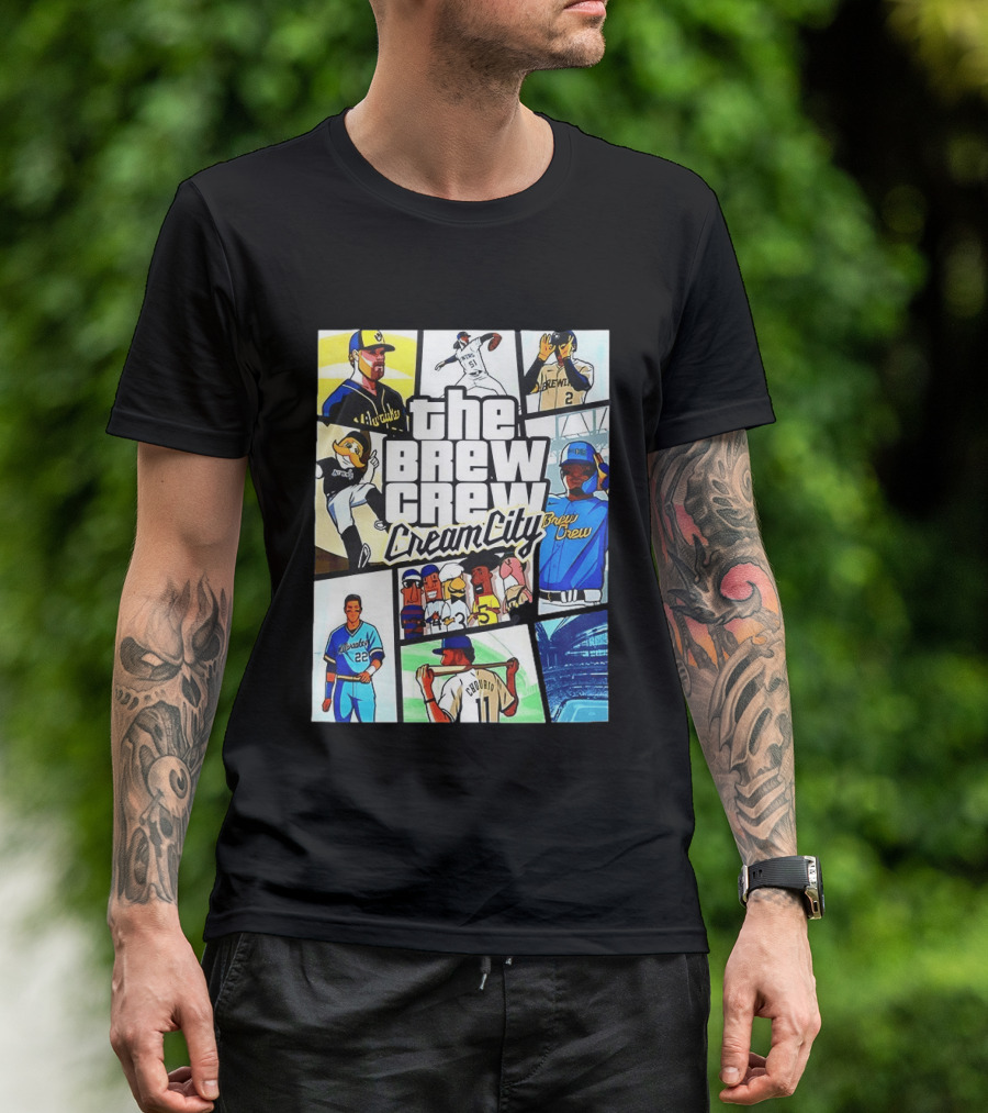 The Brew Crew Cream City Milwaukee Brewers Baseball Players Montage T-Shirt
