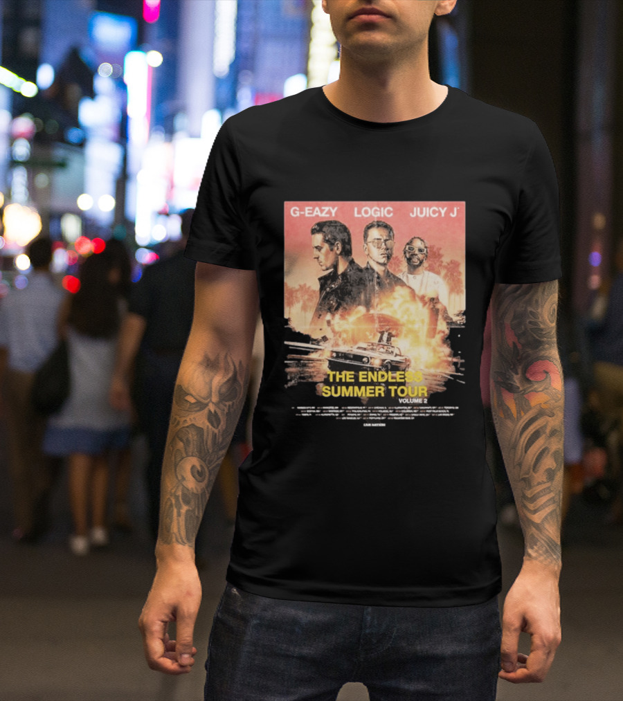 G Eazy Logic Juicy J The Endless Summer Tour Volume 2 2026 Retro Car Palm Trees T-Shirt