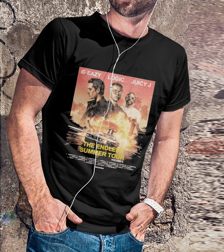G Eazy Logic Juicy J The Endless Summer Tour Volume 2 2026 Retro Car Palm Trees T-Shirt