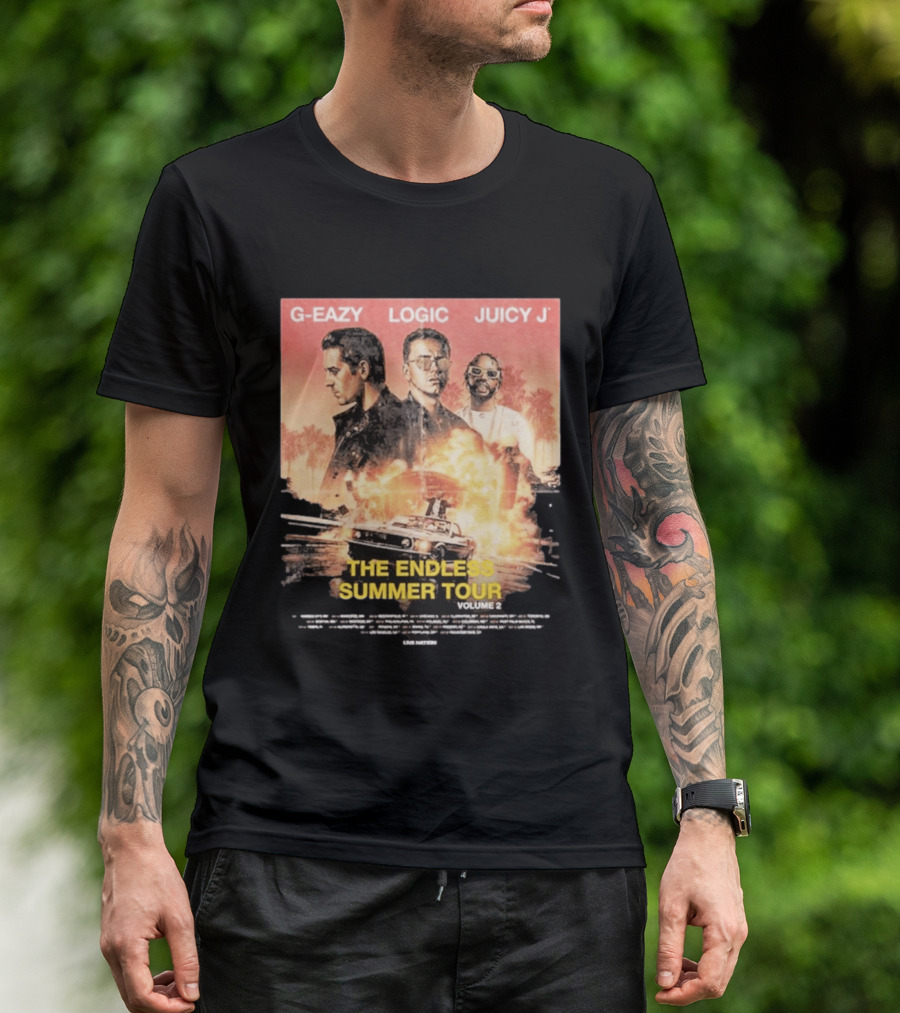G Eazy Logic Juicy J The Endless Summer Tour Volume 2 2026 Retro Car Palm Trees T-Shirt