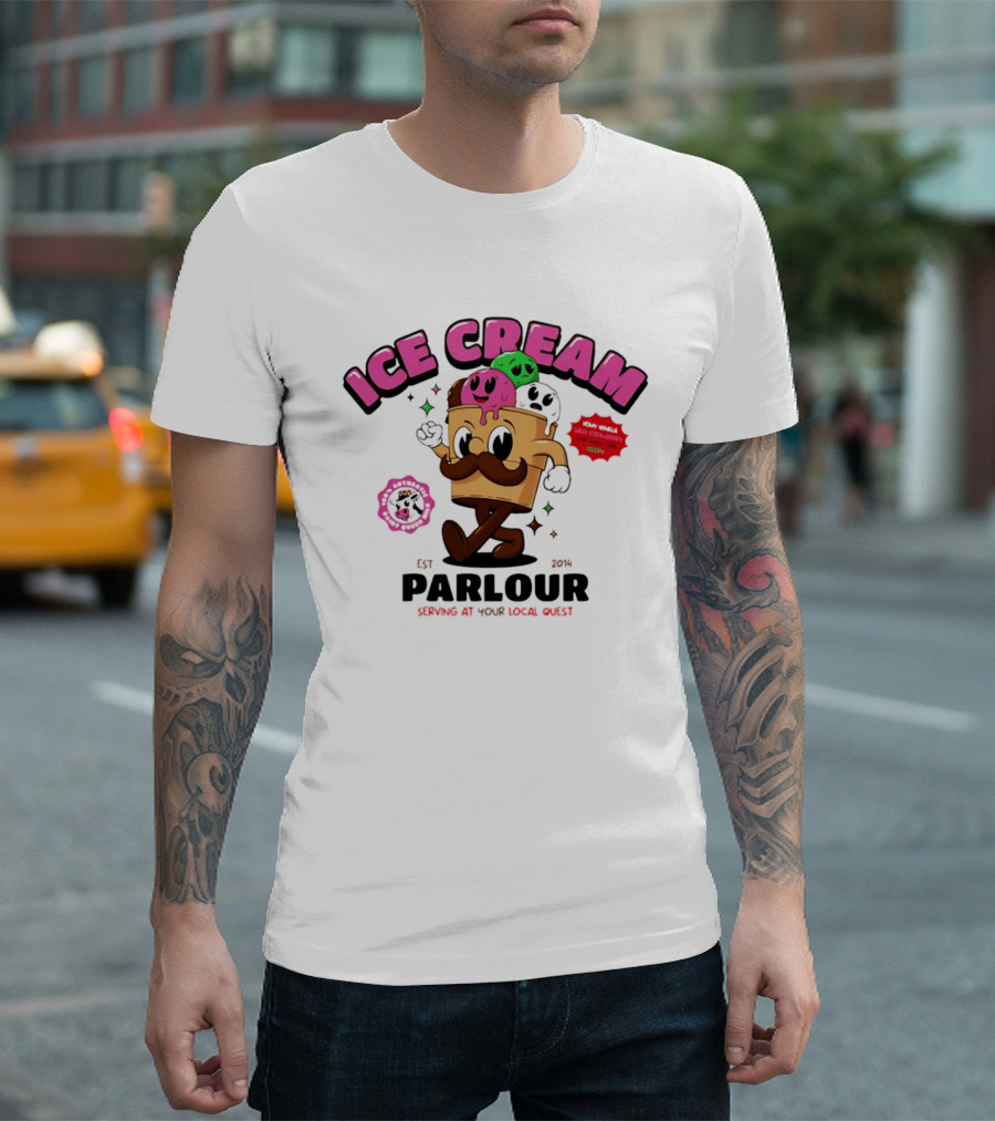 Ice Cream Parlour Est 2014 Serving At Your Local Quest Cartoon Characters Fun Scoop Club T-Shirt