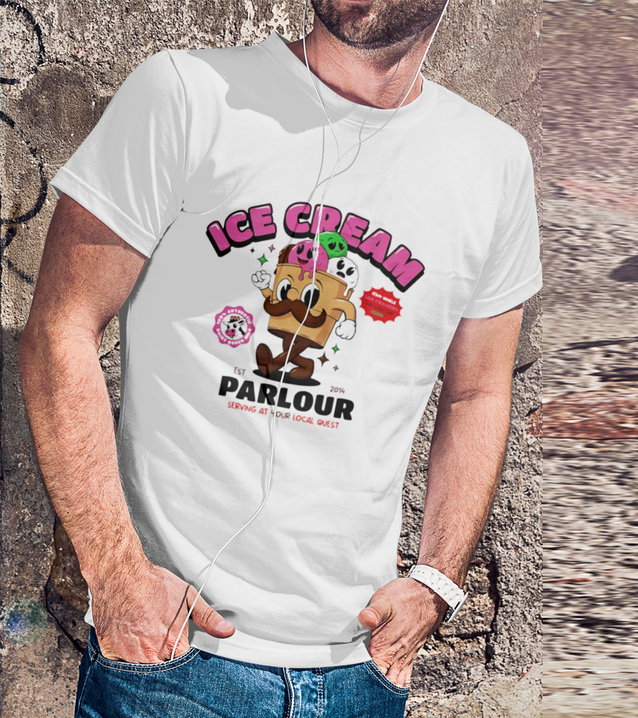 Ice Cream Parlour Est 2014 Serving At Your Local Quest Cartoon Characters Fun Scoop Club T-Shirt