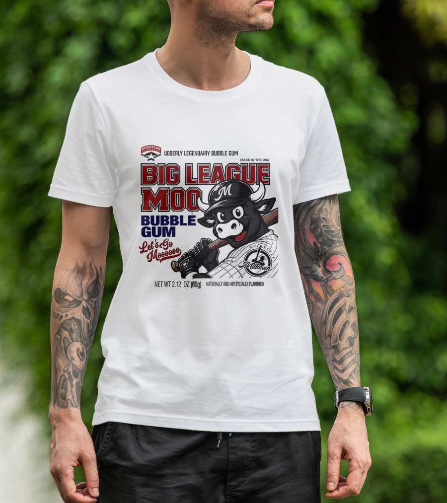Milwaukee Milkmen Big League Moo Bubble Gum Udderly Legendary Made In USA T-Shirt