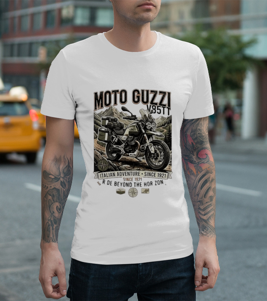 Moto Guzzi V85TT Italian Adventure Since 1921 Ride Beyond The Horizon T-Shirt