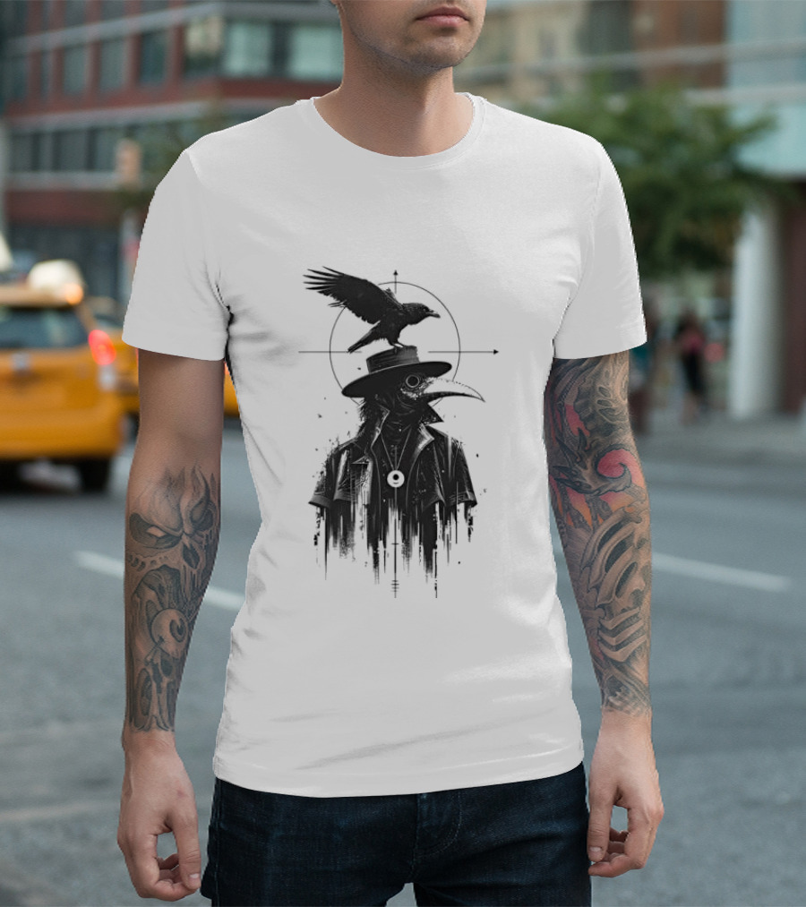 Plague Doctor With Raven Gothic Minimalist Short Sleeve T-Shirt