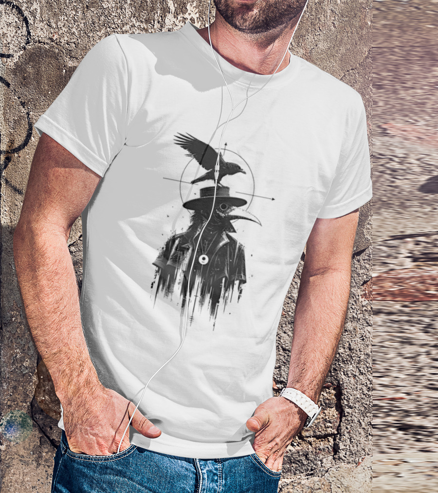 Plague Doctor With Raven Gothic Minimalist Short Sleeve T-Shirt
