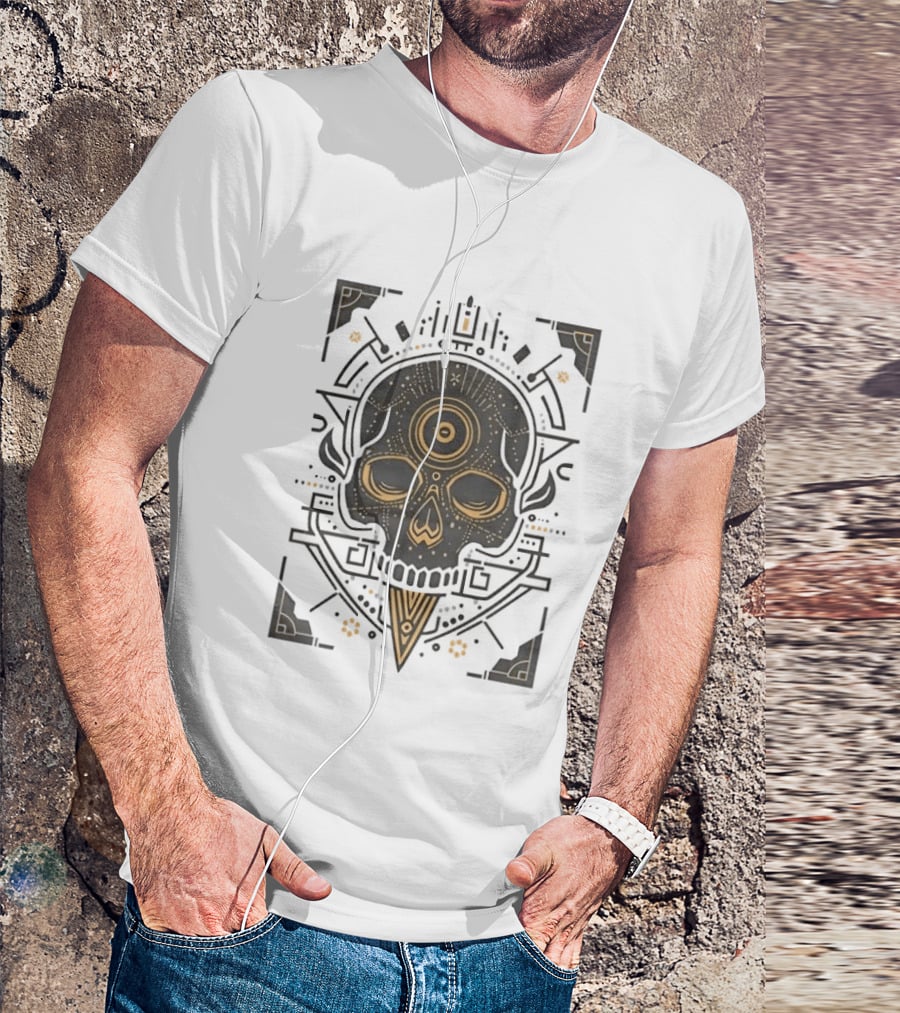Sacred Geometry Skull Minimalist Golden Ornamental T-Shirt