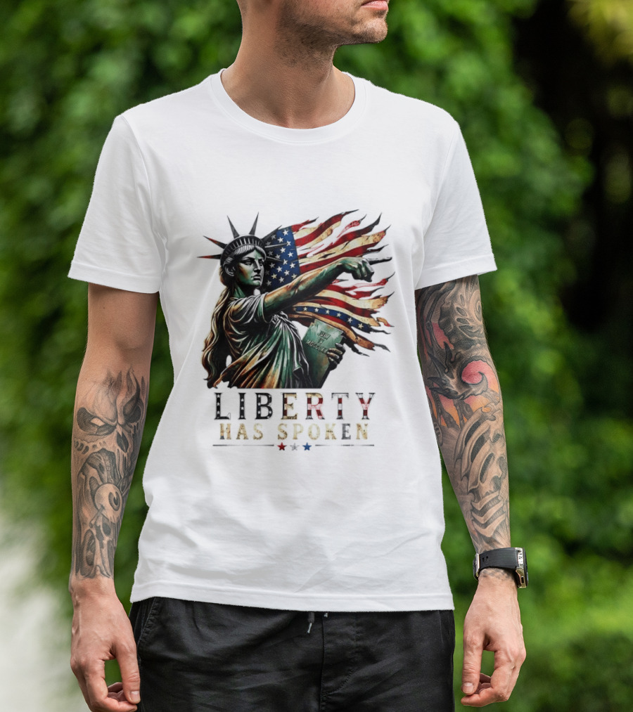 Sophia Cunningham Liberty Has Spoken Statue Of Liberty Pointing July Freedom Flag T-Shirt
