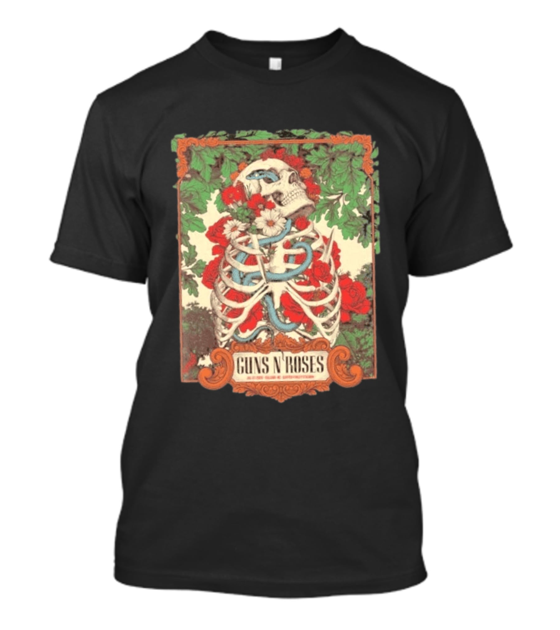 Guns N Roses Raleigh North Carolina 2026 Event Carter Finley Stadium July 23 Skeleton Roses T-Shirt