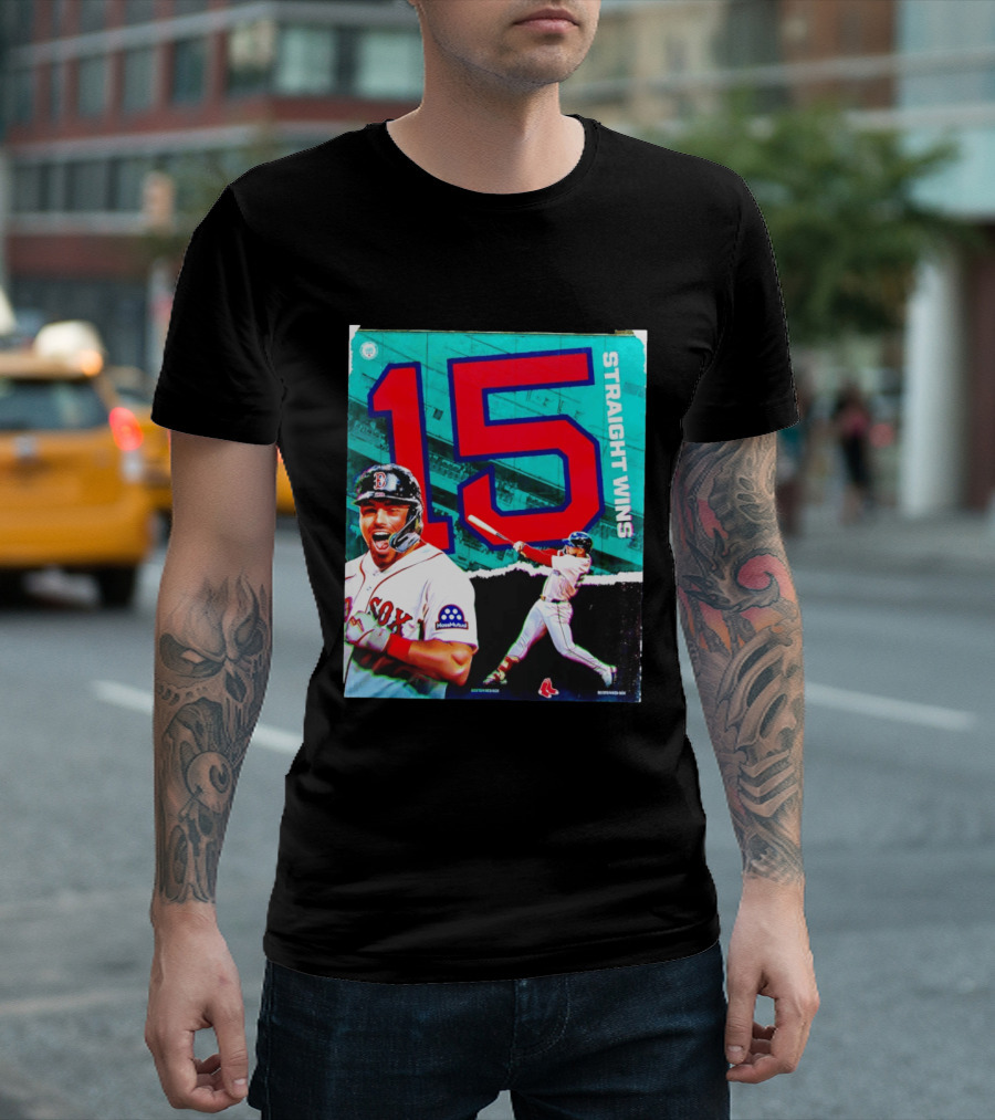 Boston Red Sox 15 Straight Wins Moose Mutual Collaboration T-Shirt