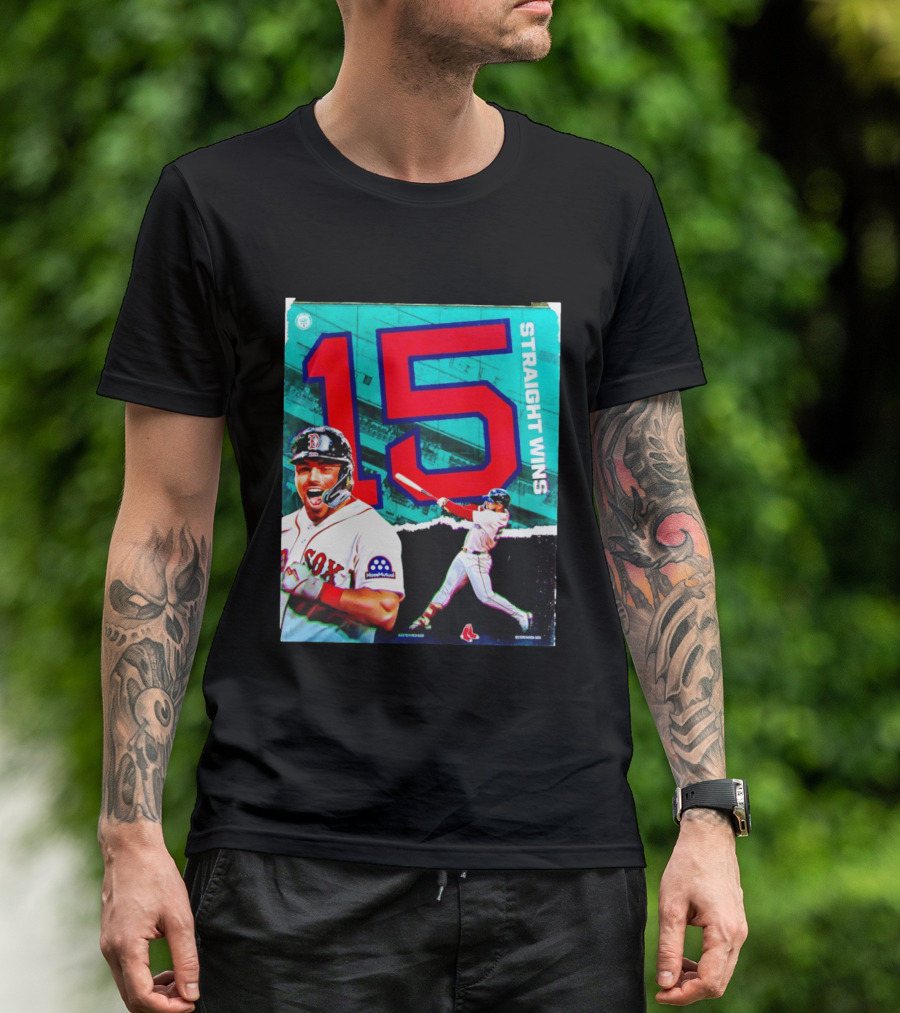 Boston Red Sox 15 Straight Wins Moose Mutual Collaboration T-Shirt