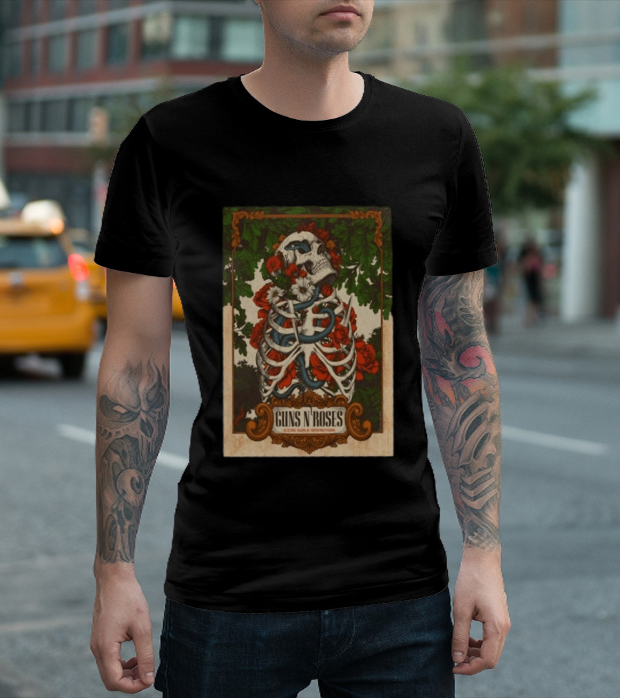 Guns N' Roses Skeleton Roses Raleigh NC 7 23 2026 T-Shirt
