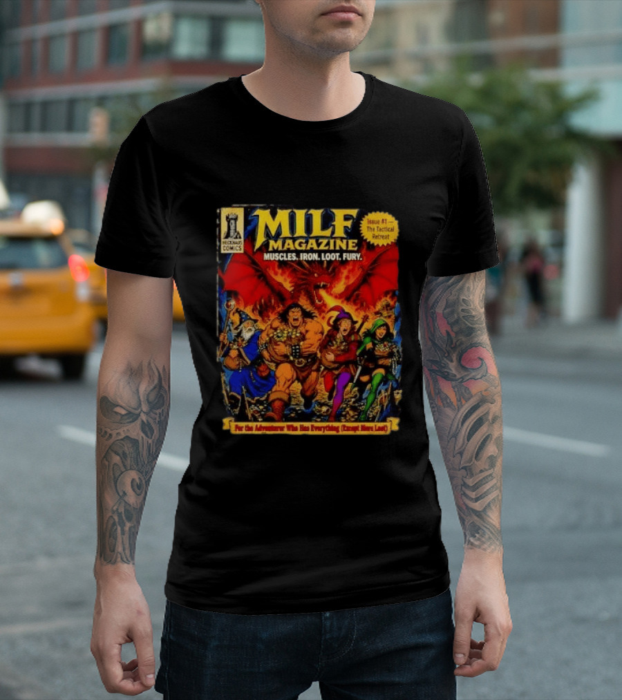 Heckhaus Comics Milf Magazine Muscles Iron Loot Fury The Tactical Retreat T-Shirt