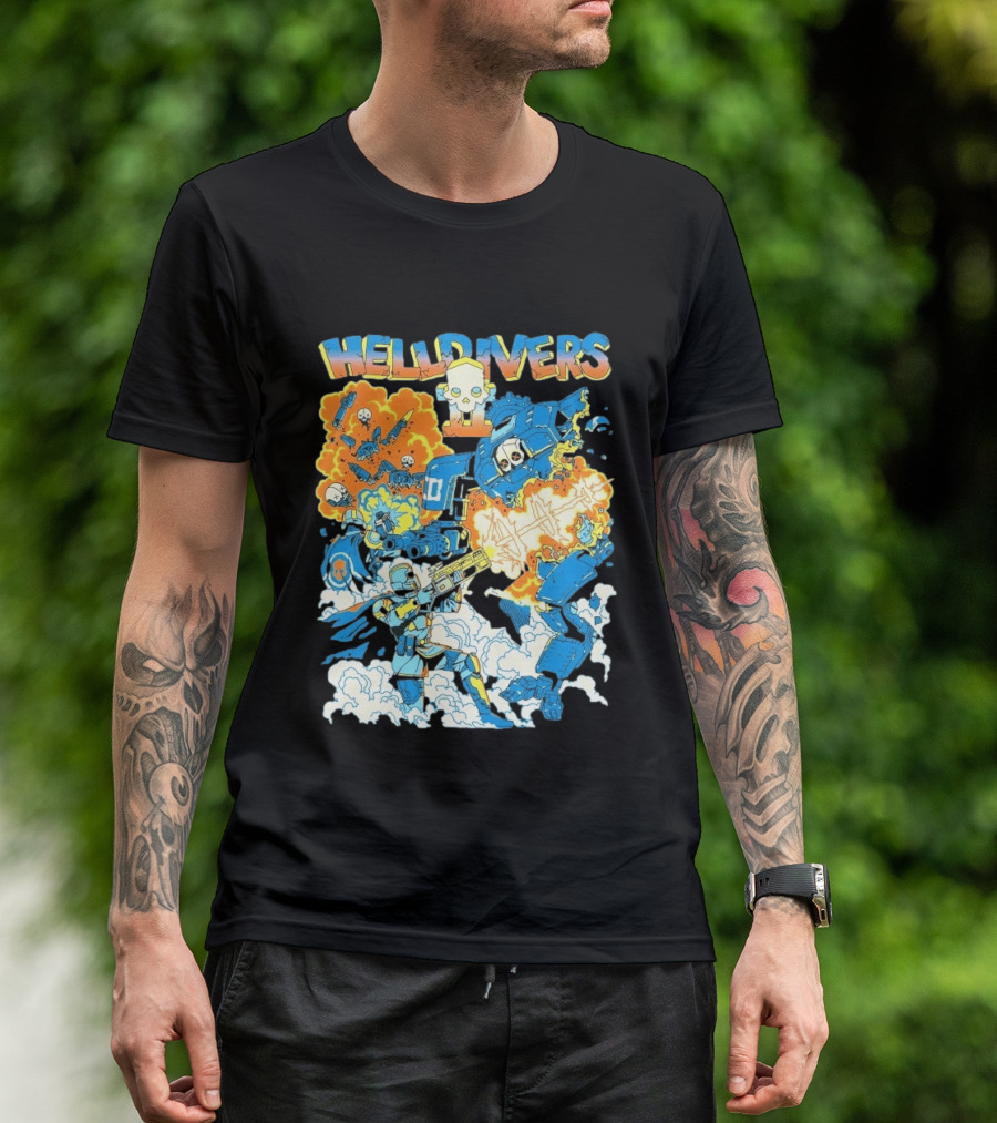 Helldivers 2 Explosive Battle Remember Outpost 32 Retro Skull Warfare T-Shirt