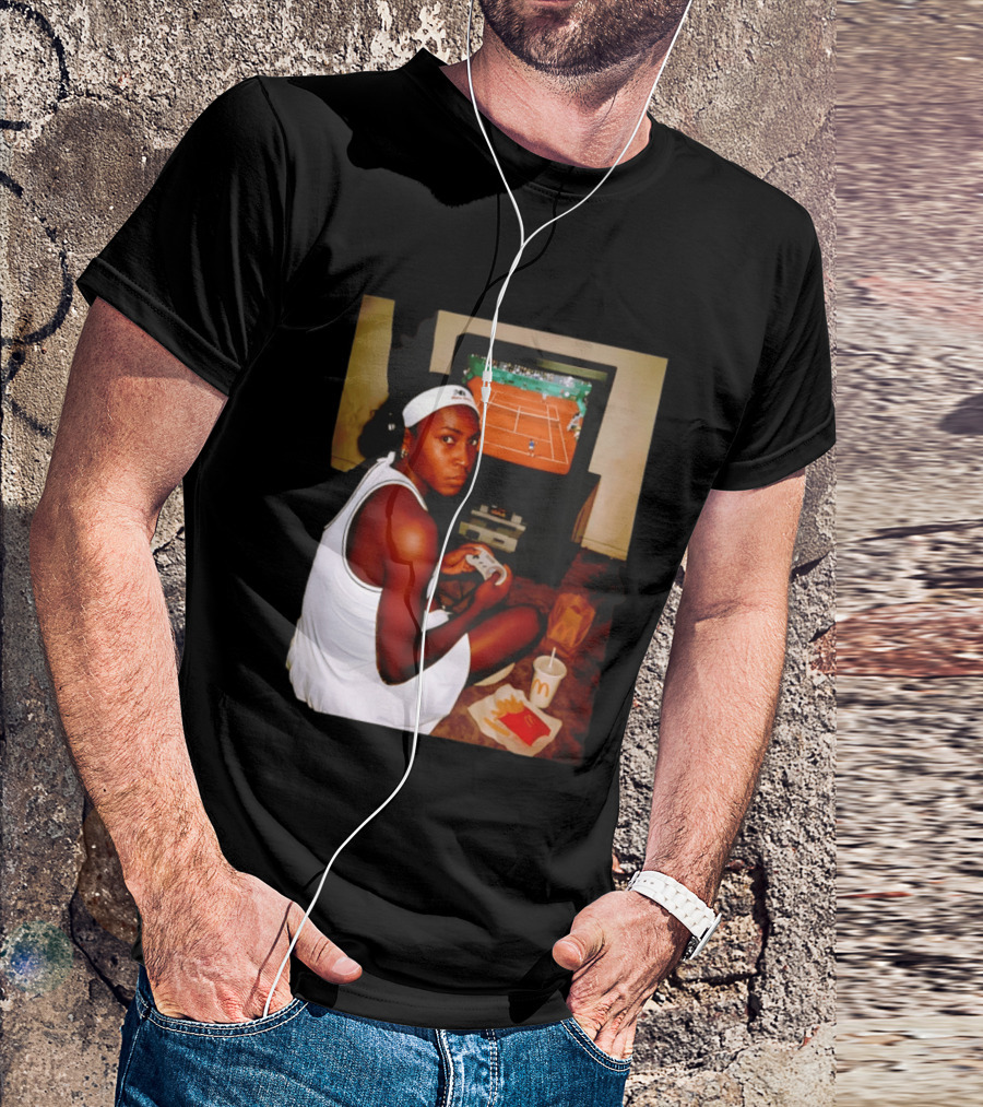 Coco Gauff Playing Retro Tennis Video Game With McDonald's Snacks T-Shirt