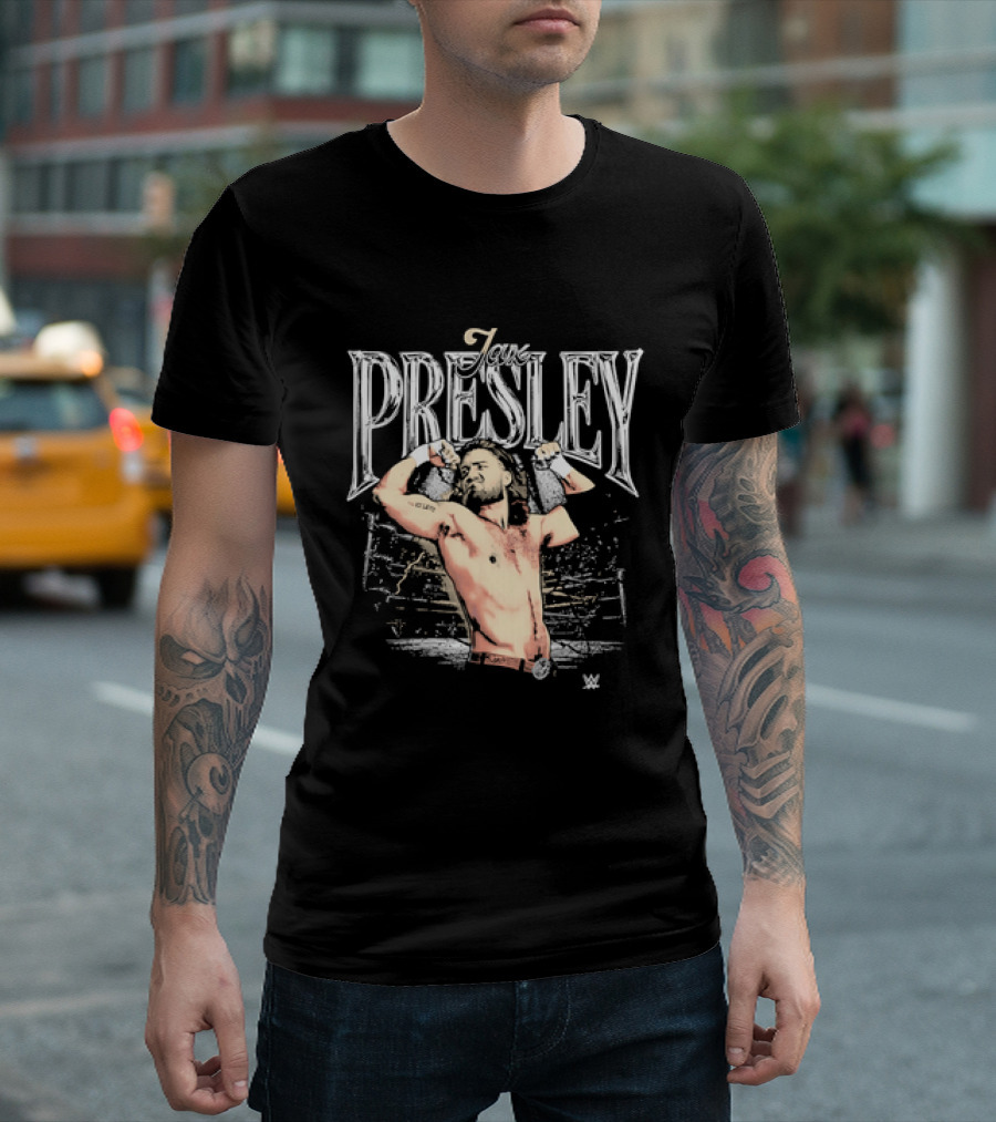 Jax Presley Flexing Muscles WWE Presley Backdrop T-Shirt