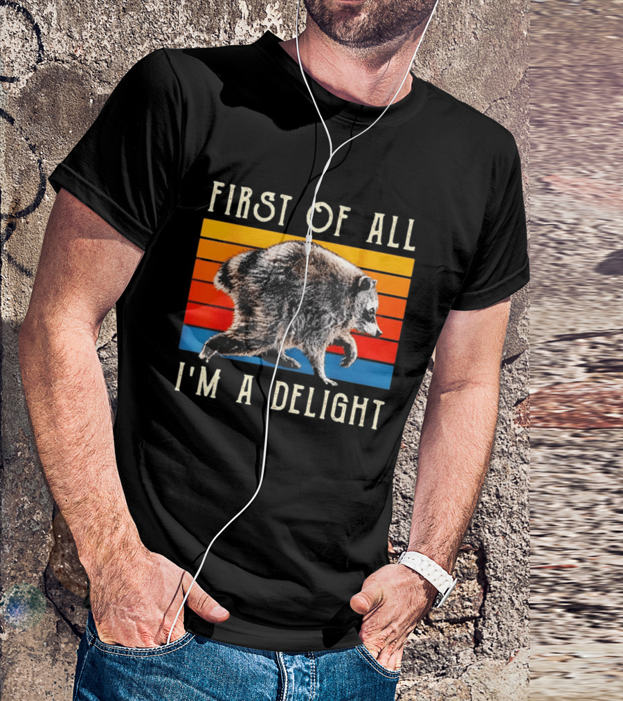 Jimothy Raccoon First Of All I'm A Delight Famous Seattle Trash Panda Colorful Stripes T-Shirt