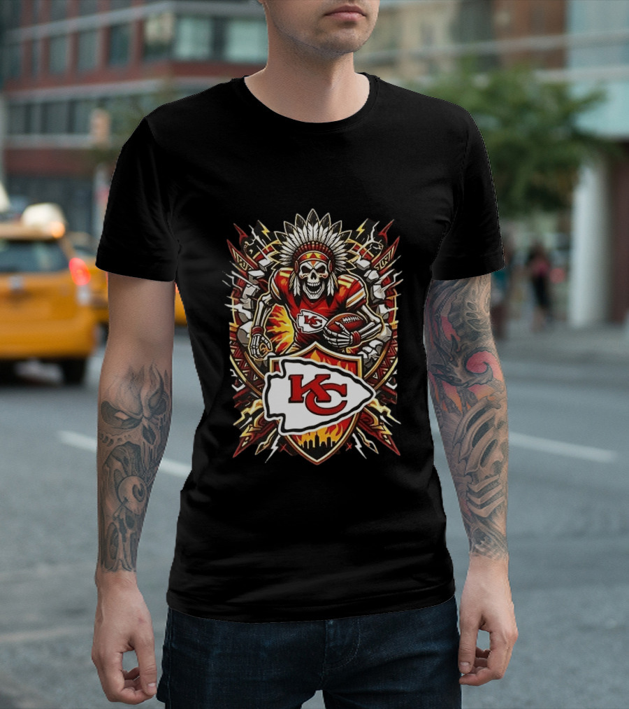 Kansas City Chiefs Runs In My Blood Skeleton Warrior And Football Team T-Shirt