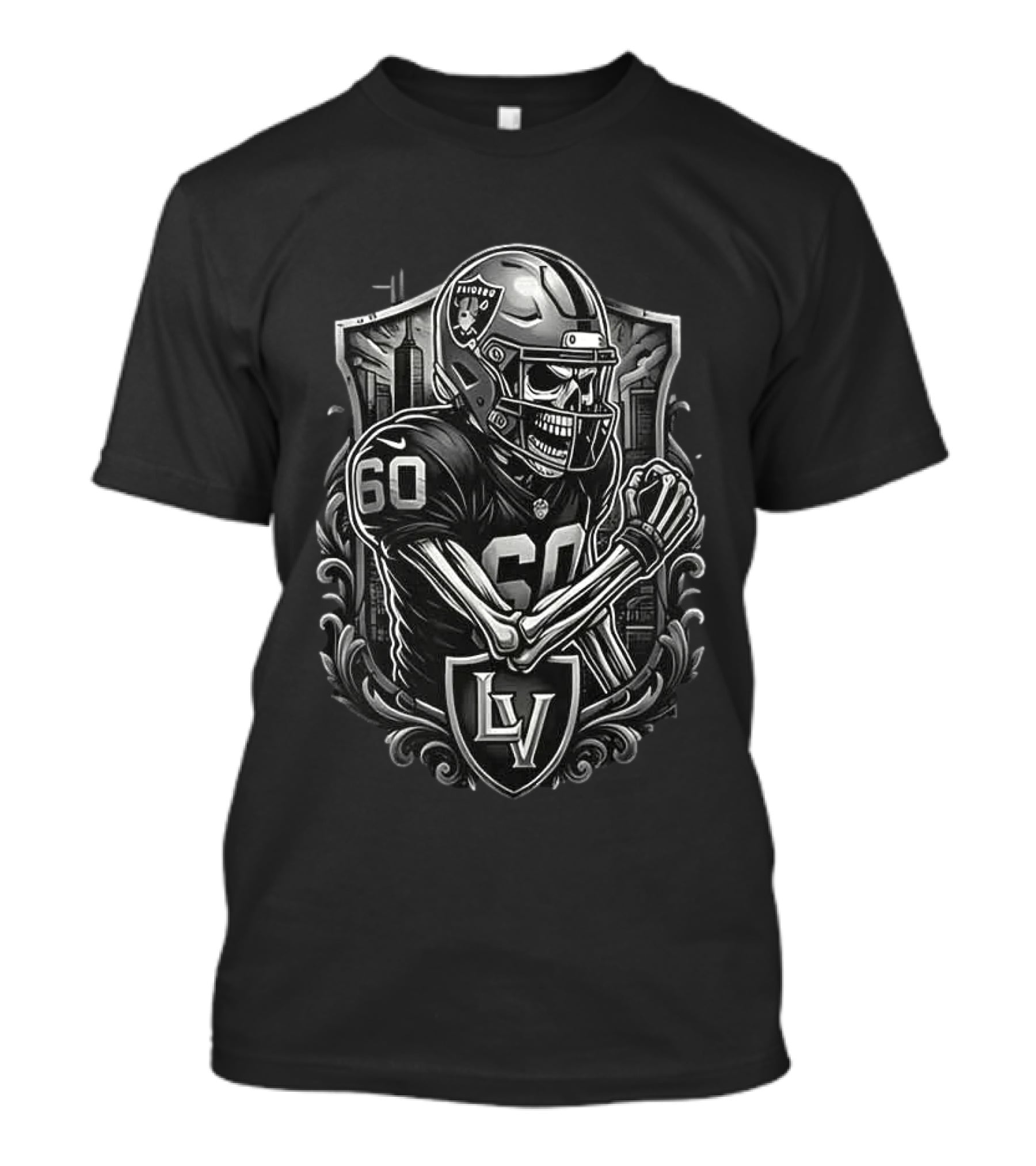 Las Vegas Raiders Skeleton Football Spirit Runs In My Blood T-Shirt