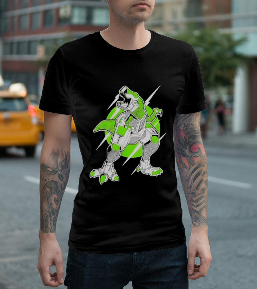 Robo Rex Neon Green Cybernetic Dinosaur Tech Science Fiction High Voltage T-Shirt