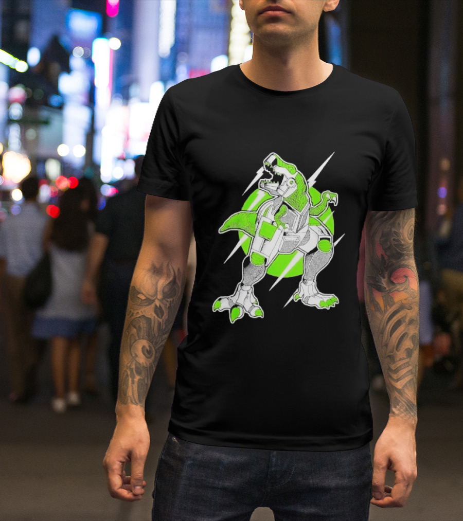 Robo Rex Neon Green Cybernetic Dinosaur Tech Science Fiction High Voltage T-Shirt