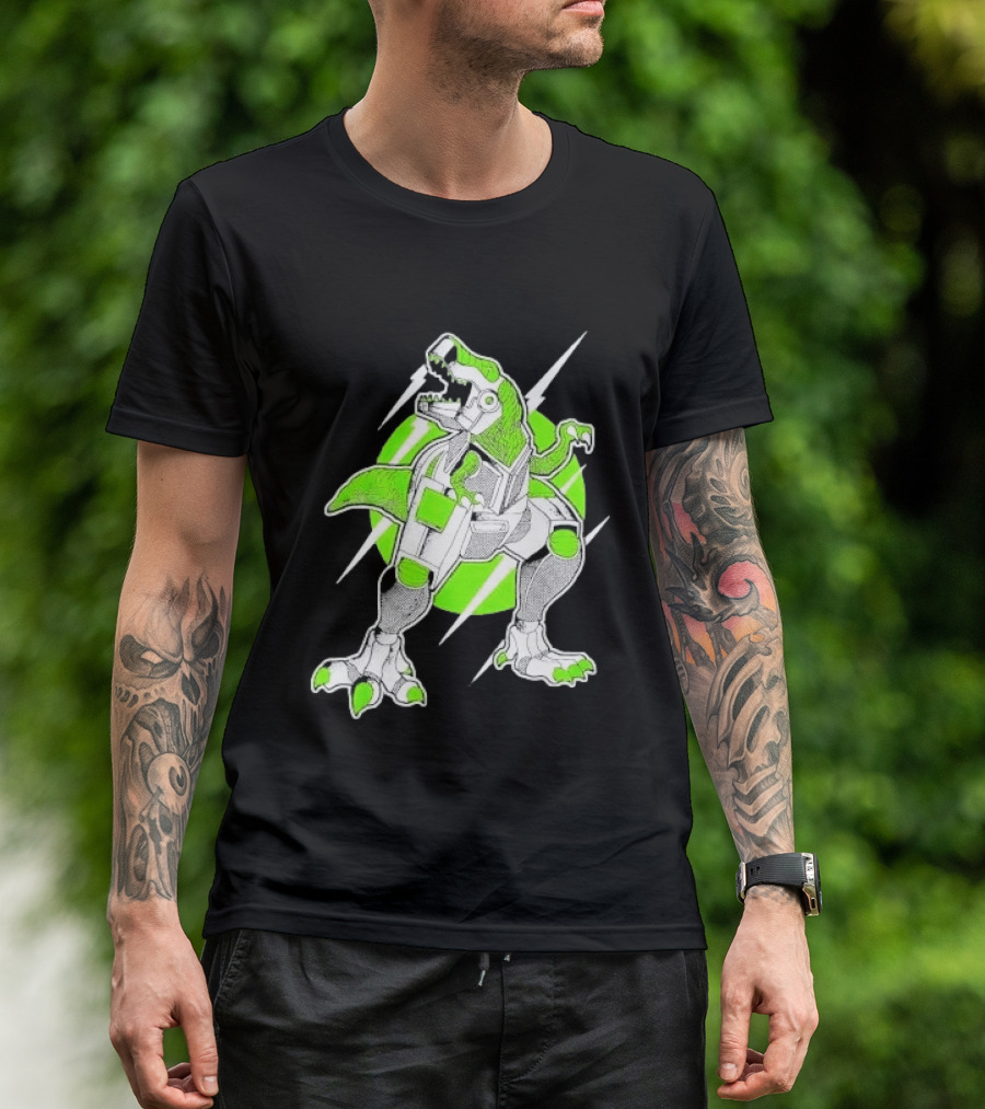 Robo Rex Neon Green Cybernetic Dinosaur Tech Science Fiction High Voltage T-Shirt