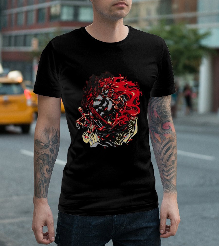 The Legend Of Zelda The Devourer Of Tomorrow Flamboyant Musketeer Warrior With Cape And Fiery Red Hair T-Shirt