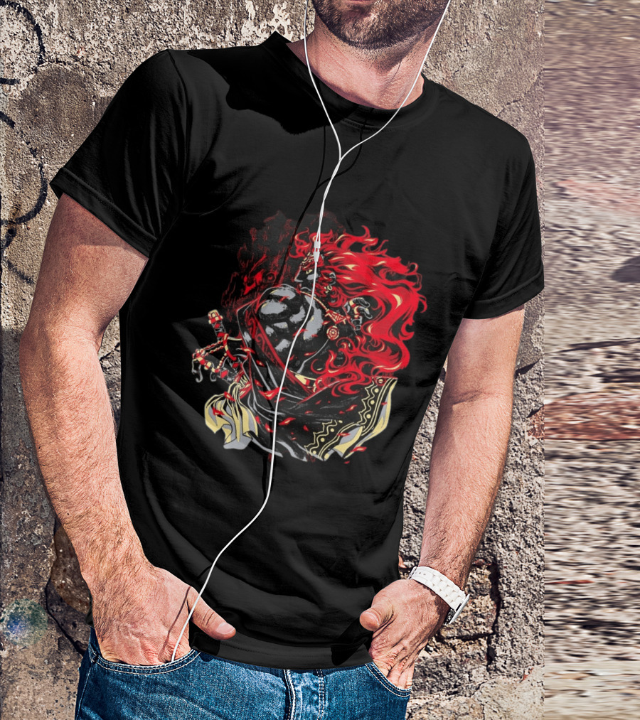 The Legend Of Zelda The Devourer Of Tomorrow Flamboyant Musketeer Warrior With Cape And Fiery Red Hair T-Shirt