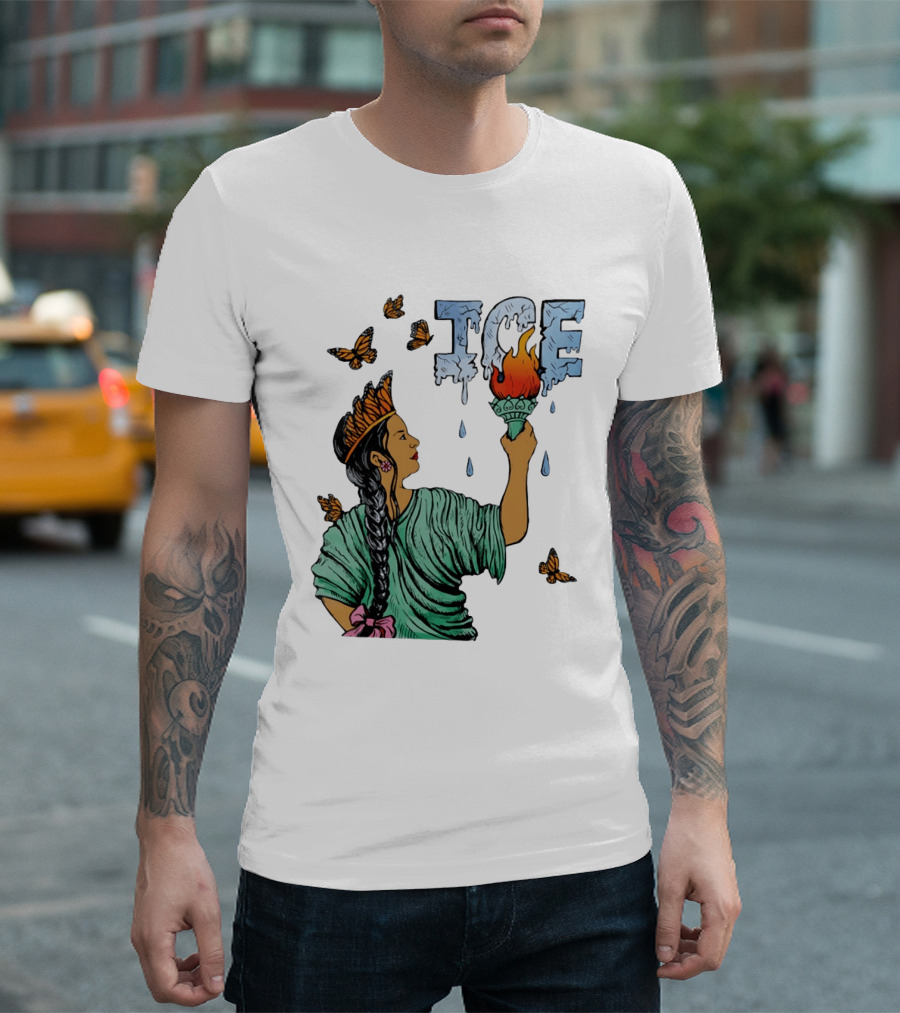 Liberty ICE Melt Activism With Monarch Butterflies And Torch Symbolism T-Shirt