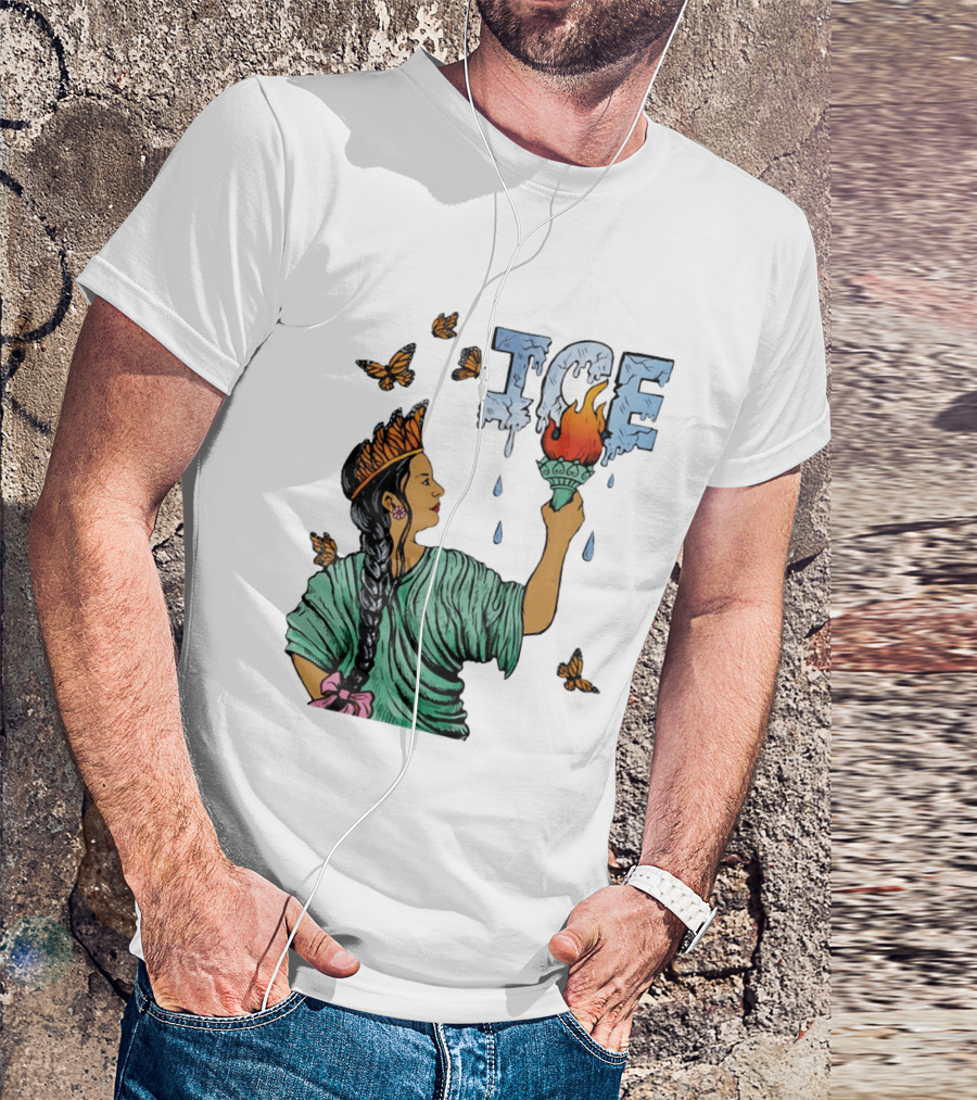 Liberty ICE Melt Activism With Monarch Butterflies And Torch Symbolism T-Shirt