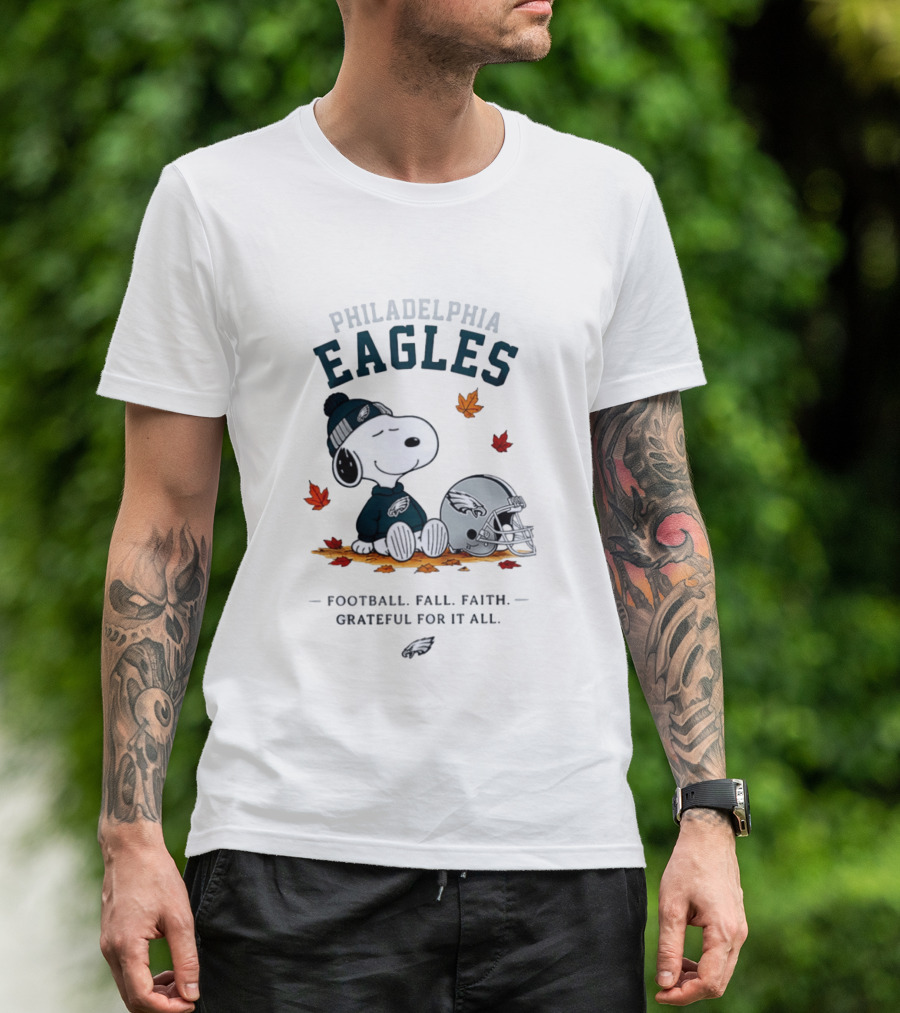 Philadelphia Eagles Snoopy Football Fall Faith Grateful For It All T-Shirt