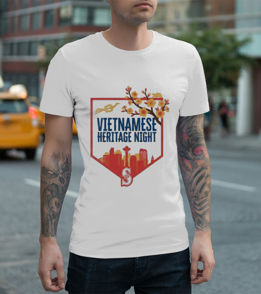 Seattle Mariners Vietnamese Heritage Night Blossom Skyline Celebration T-Shirt