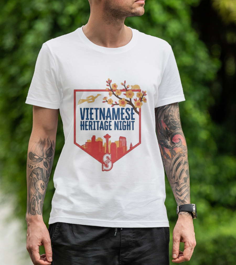 Seattle Mariners Vietnamese Heritage Night Blossom Skyline Celebration T-Shirt