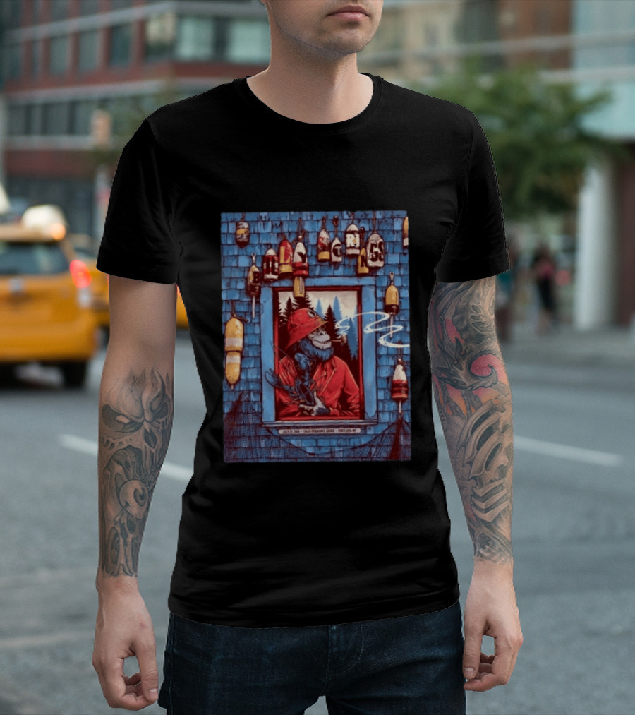 Billy Strings Portland ME 2026 Night 1 July 24 Event By Dan Dippel At Cross Insurance Arena Featuring Lobster Fisherman Monkey T-Shirt