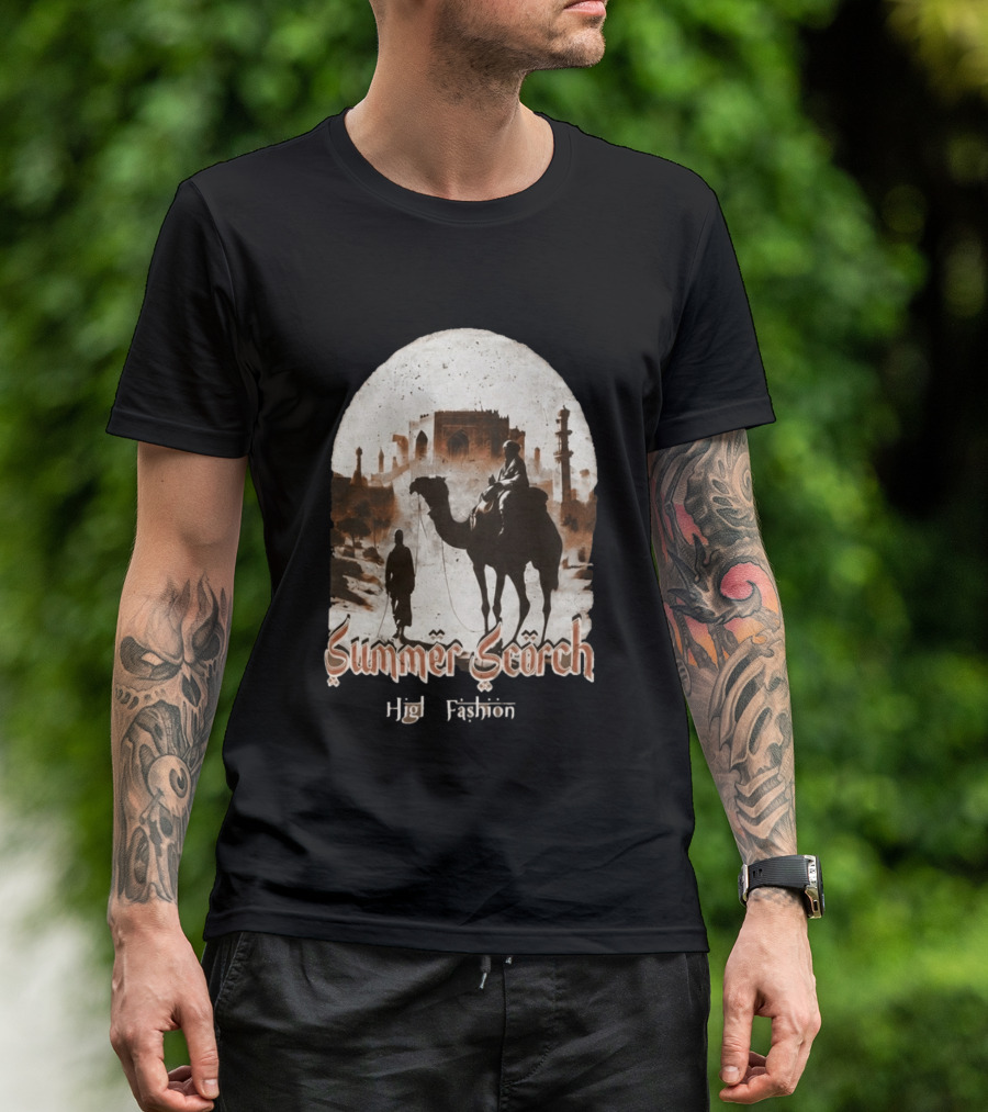 Summer Scorch High Fashion Camel Caravan Desert Scene T-Shirt